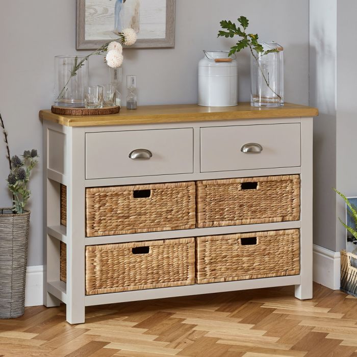 Cotswold Grey Painted Large 2 Drawer, Large Side Table With Drawers