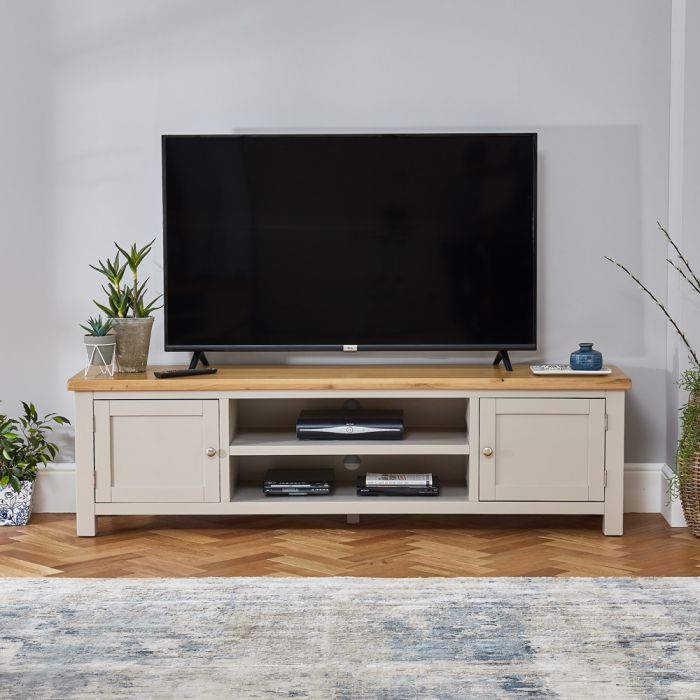 Cotswold Grey Painted Large Widescreen TV Unit Up to 80” TV Size