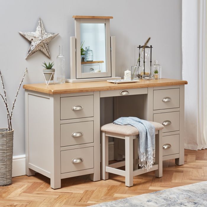 Cotswold Grey Pedestal Dressing Table, Vanity Mirror Sets