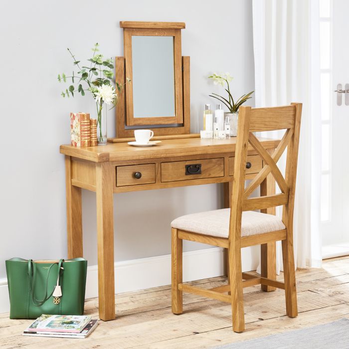 Hereford Rustic Oak Dressing Table With, Rustic Vanity Table