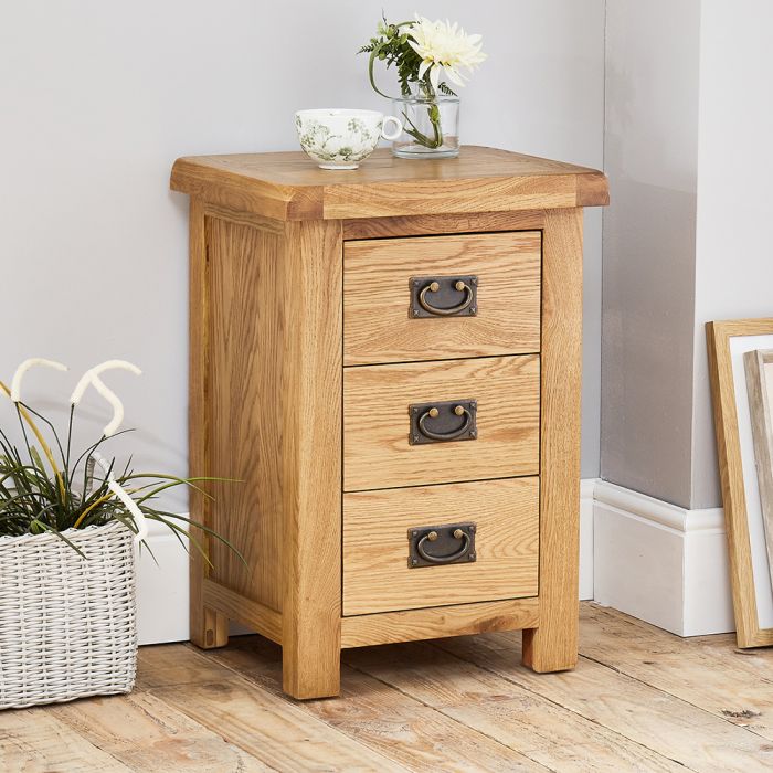 Hereford Rustic Oak Large 3 Drawer, Large Side Table With Drawers