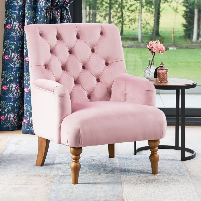 Sworth Blush Pink Velvet On, Pink Arm Chair