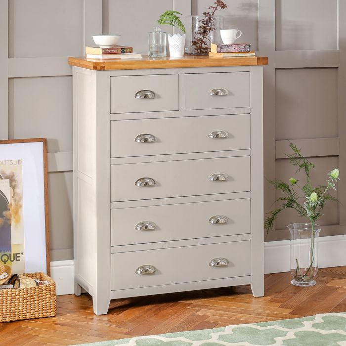 Downton Grey Painted Tall 2 Over 4 Drawer Chest Of Drawers The