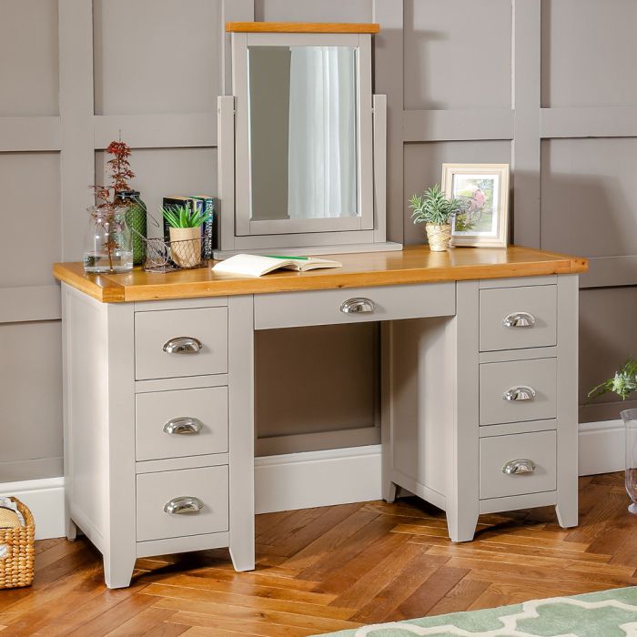 Downton Grey Twin Pedestal Dressing, Vanity Table Set With Mirror