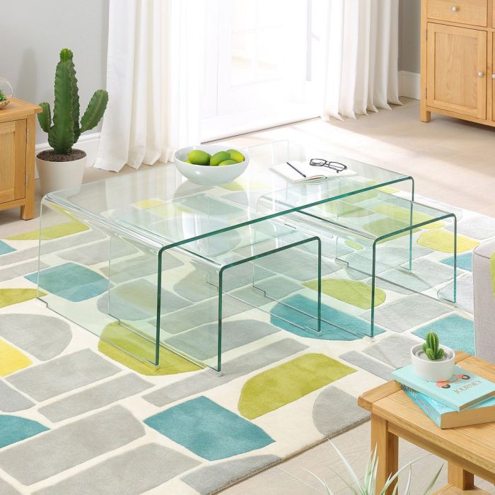 Geo Glass Coffee Table With 2 Nest Tables The Furniture Market