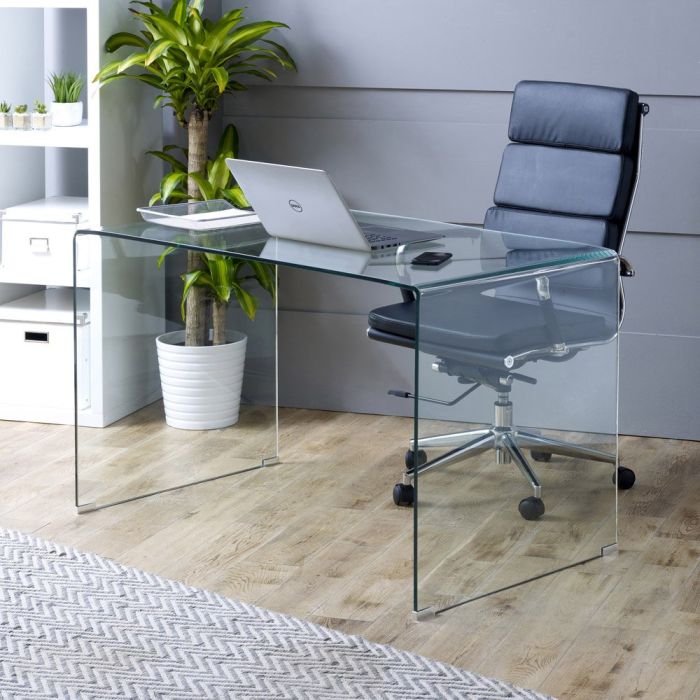Geo Glass Large Clear Glass Desk Eames Office Chair The Furniture Market