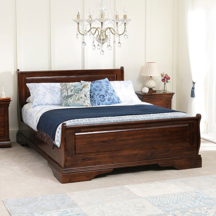 French Solid Hardwood 6ft Super King, Super King Size Wooden Sleigh Bed With Storage