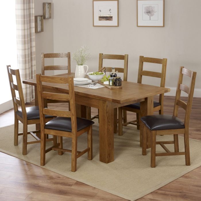 Rustic Oak Medium Extending Dining Table 6 Ladder Back Chairs The Furniture Market