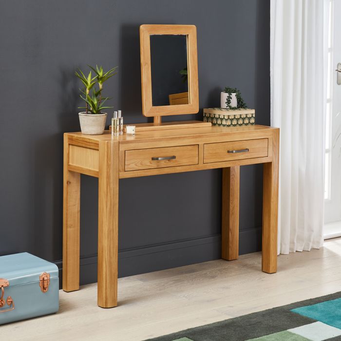 Soho Oak Dressing Table With Vanity, Vanity Mirror Desk