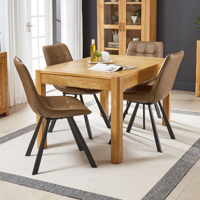 Soho Oak Medium Dining Table With 4 Qty, Dining Room Table With Brown Leather Chairs
