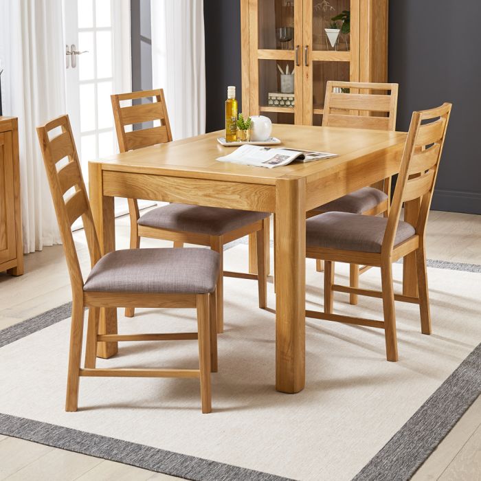 Soho Oak Medium Dining Table With 4, Kitchen Table And Chairs Set
