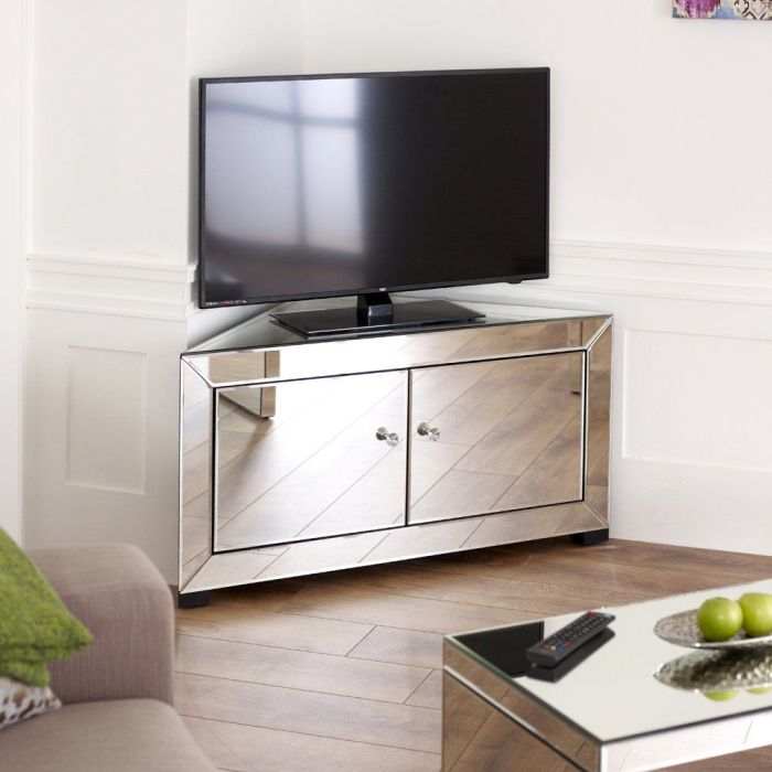 Venetian Mirrored Corner Tv Cabinet, Mirrored Tv Cabinet Living Room Furniture