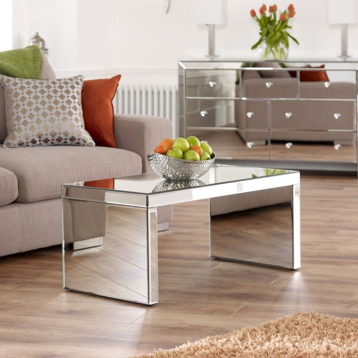 Venetian Mirrored Small Coffee Table, Mirrored Coffee Table Set With Drawers