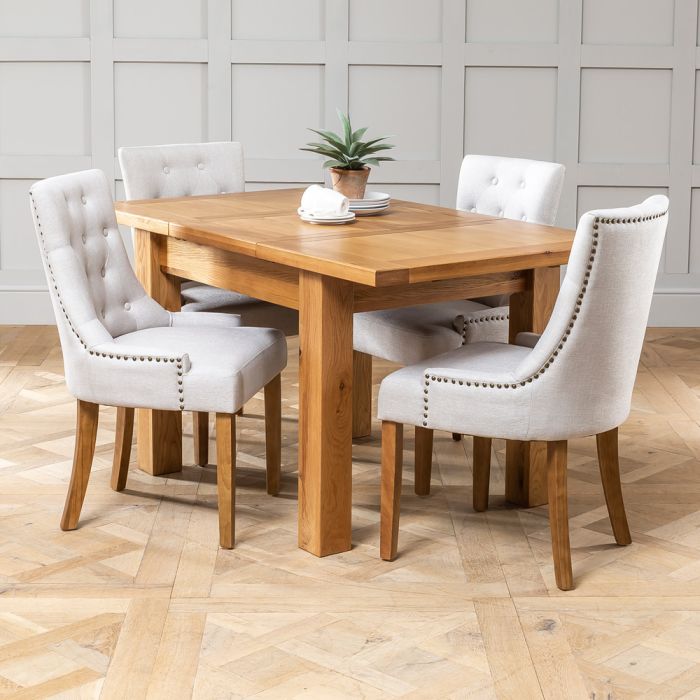 Solid Oak Small Extending Table 4 X Natural Oatmeal Chairs The Furniture Market