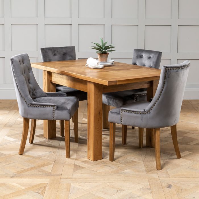 X Storm Grey Scoop Chairs, Oak Dining Table And Chairs
