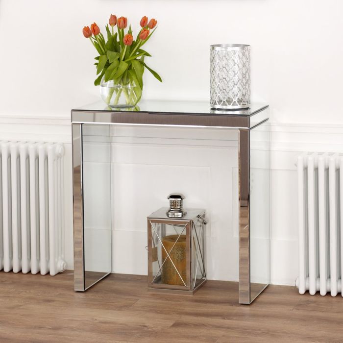Venetian Mirrored Compact Console Table, Console Table Mirrored