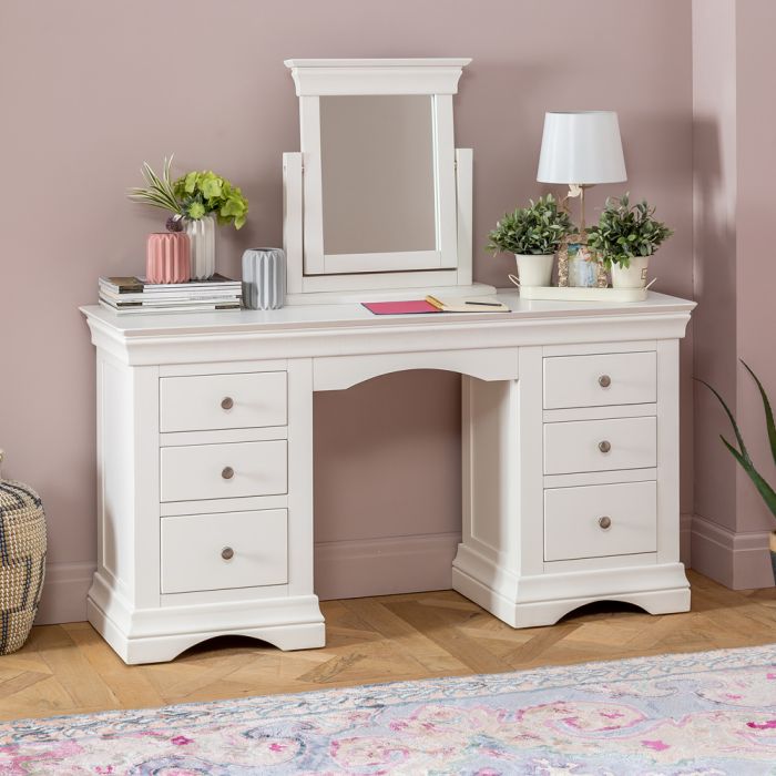 Wilmslow White Double Pedestal Dressing, Wooden 3 Way Dressing Table Mirror
