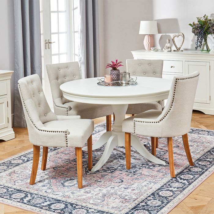 Wilmslow White Round Dining Table With, Round Dinning Table And Chairs
