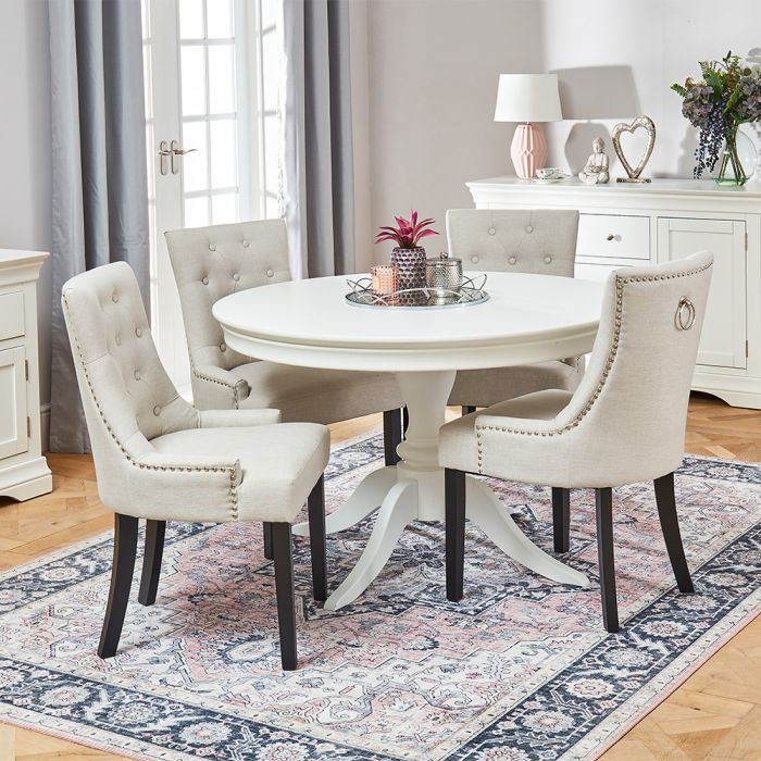 Wilmslow White Round Dining Table With, Round Grey Kitchen Table And Chairs