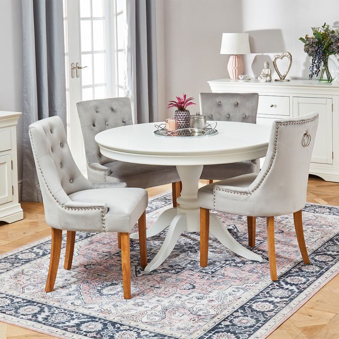 Wilmslow White Round Dining Table With, White Round Table And Chairs
