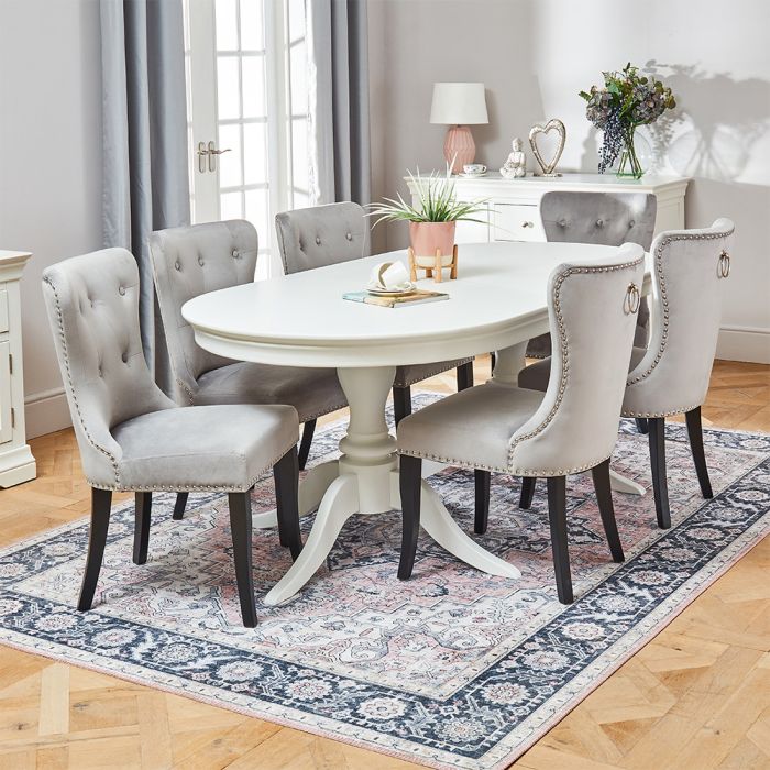 Wilmslow White Oval Dining Table With 6, Dining Room Chairs Set Of 6 Black And White