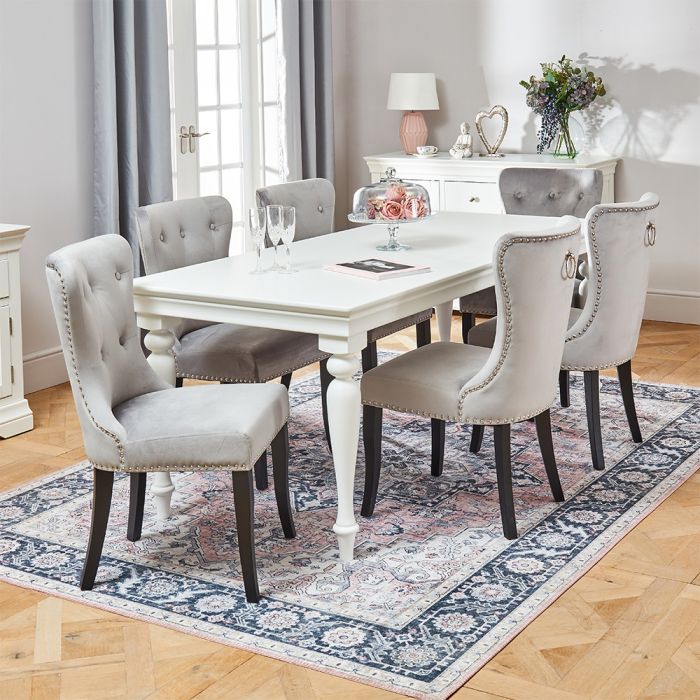 6 Grey Velvet Chairs, White Dining Room Chairs