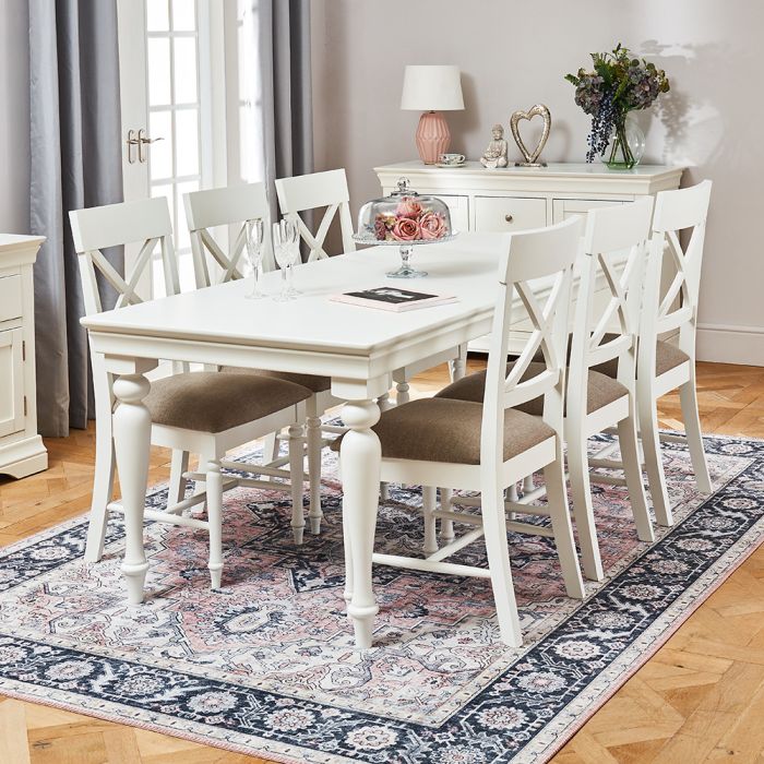 Wilmslow White Painted Rectangle Dining, Dining Table With 6 Chairs White