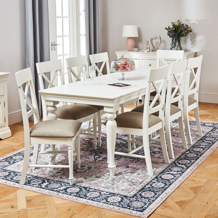 Wilmslow White Painted Rectangle Dining, Dining Table 8 Chairs Set