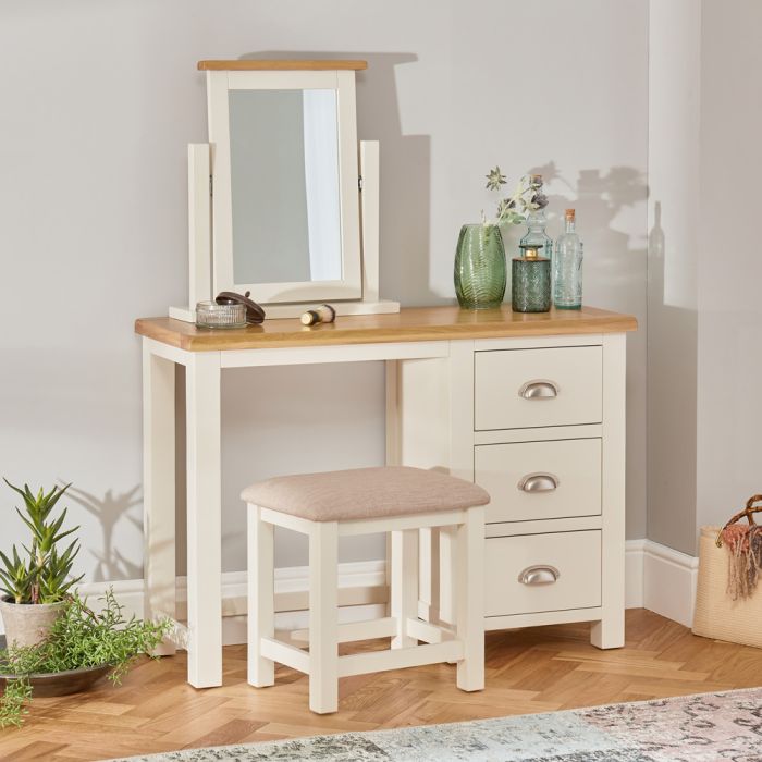 Cotswold Cream Painted Dressing Table, Vanity Table With Bench And Mirror
