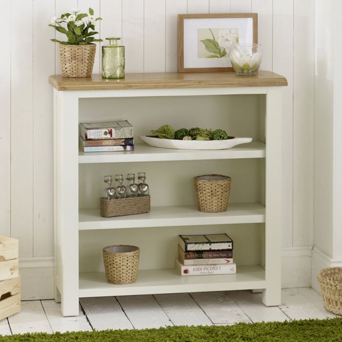Cotswold Cream Painted Small Low Adjustable 3 Shelf Bookcase The