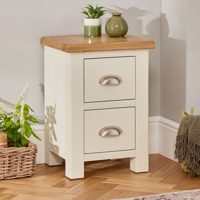 Cotswold Cream Painted Slim 2 Drawer Bedside Table The Furniture Market