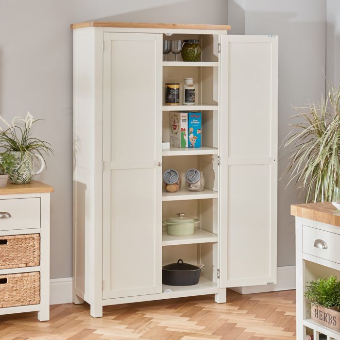 Cotswold Cream Painted Double Shaker, Tall Double Door Pantry Cabinet