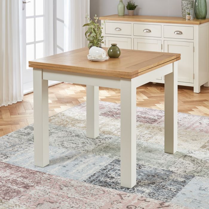 Cotswold Cream Square Flip Top Dining Table Extending 85cm To 170cm The Furniture Market