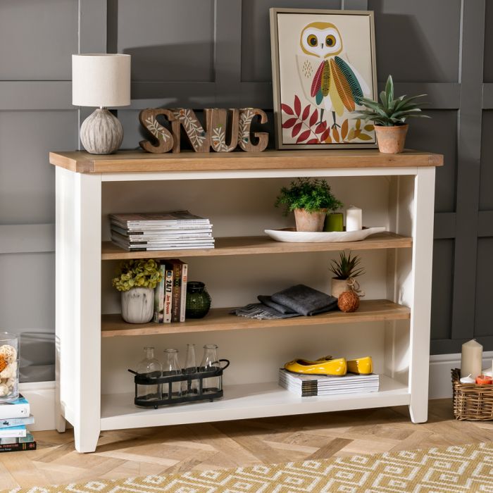Cheshire Cream Painted Wide Low Bookcase With 2 Adjustable Shelves