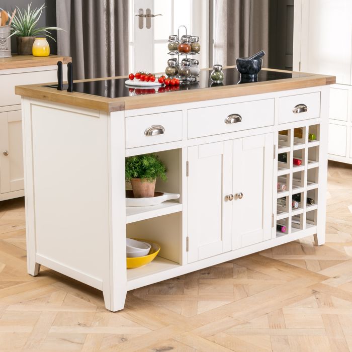 Cheshire Cream Painted Large Kitchen Island With Black Granite Top