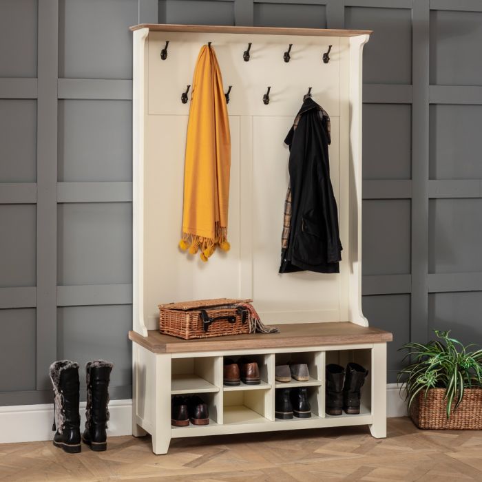 Cheshire Cream Painted Hallway Tidy Shoe Storage Bench With Coat