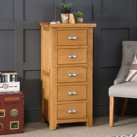 Cheshire Oak 5 Drawer Tallboy Wellington Chest of Drawers