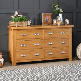 Cheshire Oak Large Wide 6 Drawer Chest of Drawers