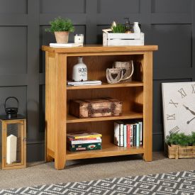 Cheshire Oak Small Low Compact Adjustable 2 Shelf Bookcase
