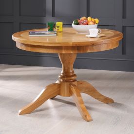Solid Oak Round 4 Seater Dining Table with Pedestal Base