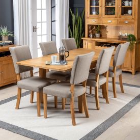Solid Oak Square Flip Top Dining Table and 6 Upholstered Chair Set