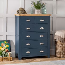 Westbury Blue Tall Painted 2 over 4 Drawer Chest of Drawers