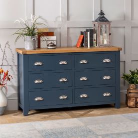 Westbury Blue Large Wide 6 Drawer Chest of Drawers