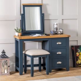 Westbury Blue Pedestal Dressing Table Set with Mirror & Stool