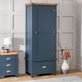 Westbury Blue Painted Single 1 Door Wardrobe with 1 Drawer