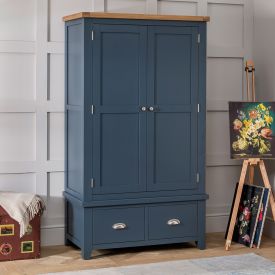 Westbury Blue Painted Double 2 Door Wardrobe with 2 Drawers