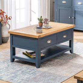 Westbury Blue Painted 2 Drawer Coffee Table with Shelf