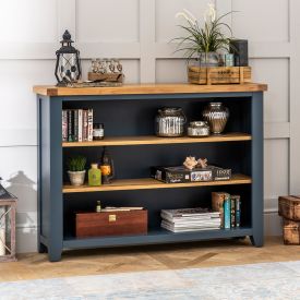 Westbury Blue Painted Wide Low Adjustable 2 Shelf Bookcase