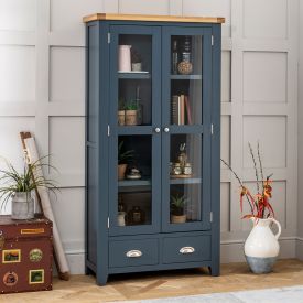 Westbury Blue Painted Glazed 2 Door 2 Drawer Tall Display Cabinet Unit