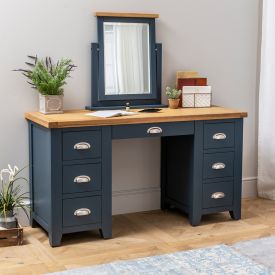 Westbury Blue Painted Twin Pedestal Dressing Table Set with Mirror 